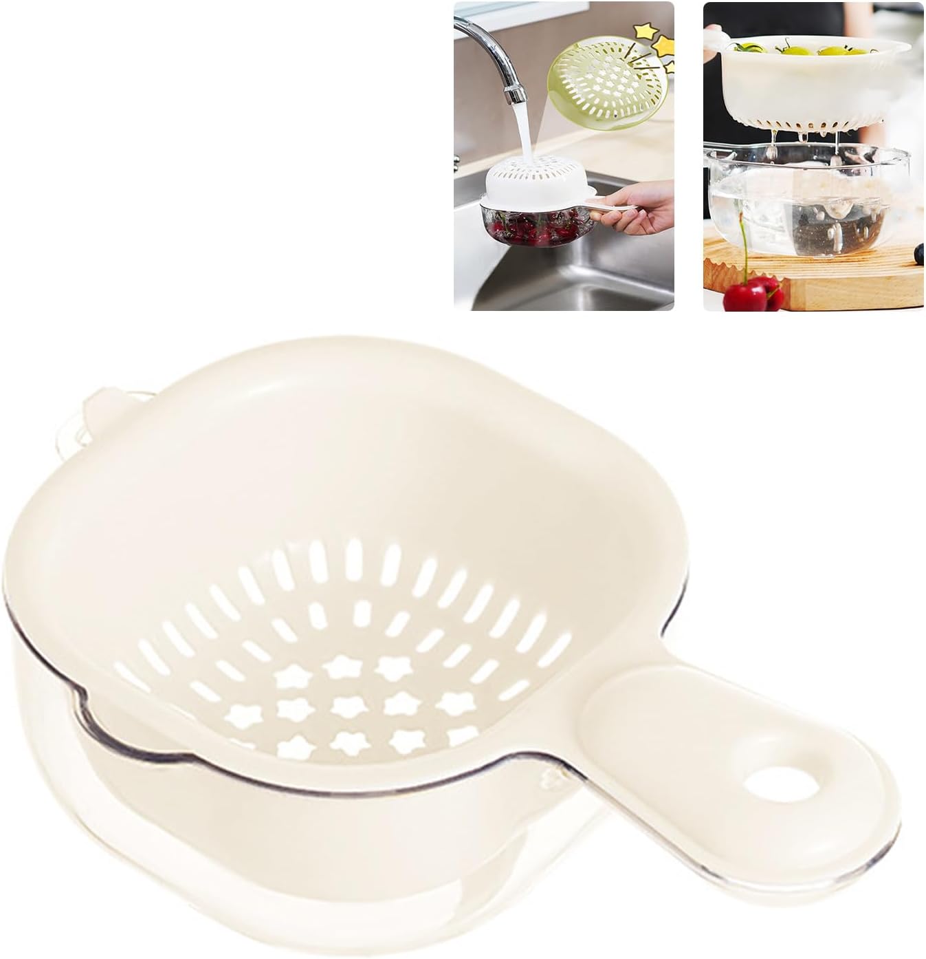 Small Fruit Colander.Fruit Rinser Strainer Container Dual-Layer Vegetable Cutting And Draining Basket.Watermelon Bowl With Strainer For Mini Berry And Tomato Grape Washer (Purple)