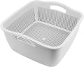 Double-layer Draining Basket Plastic Fruits Vegetable Washing Basket Food Storage Basket Multi-layer Stackable Vegetable Sinks Wash Drain Basket for Kitchen (Grey)