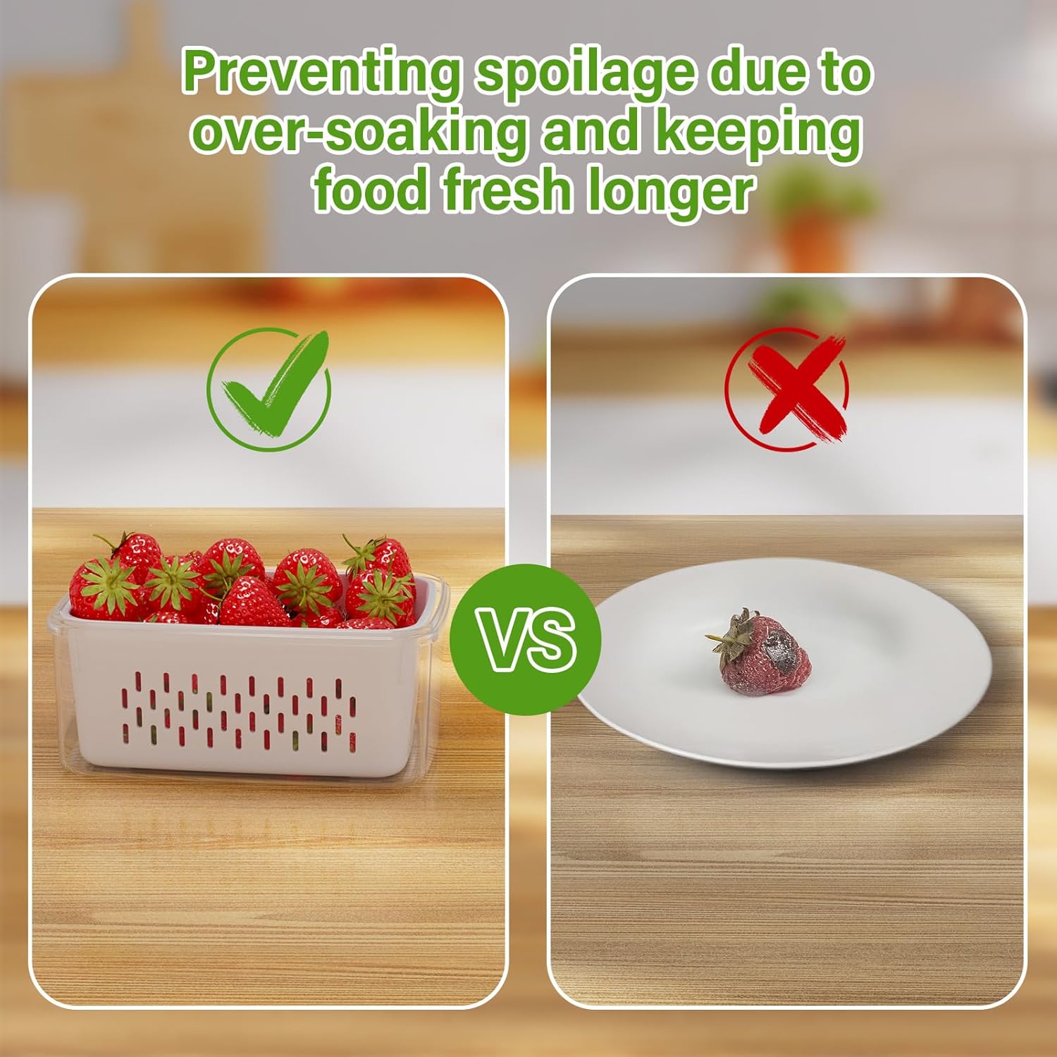 4 PCS Fruit Storage Containers for Fridge. Produce Containers for Fridge with Removable Colander. All-In-One Fruit Washing Bowl with Strainer Microwave/Dishwasher Safe for Salad Berry Lettuce Keeper