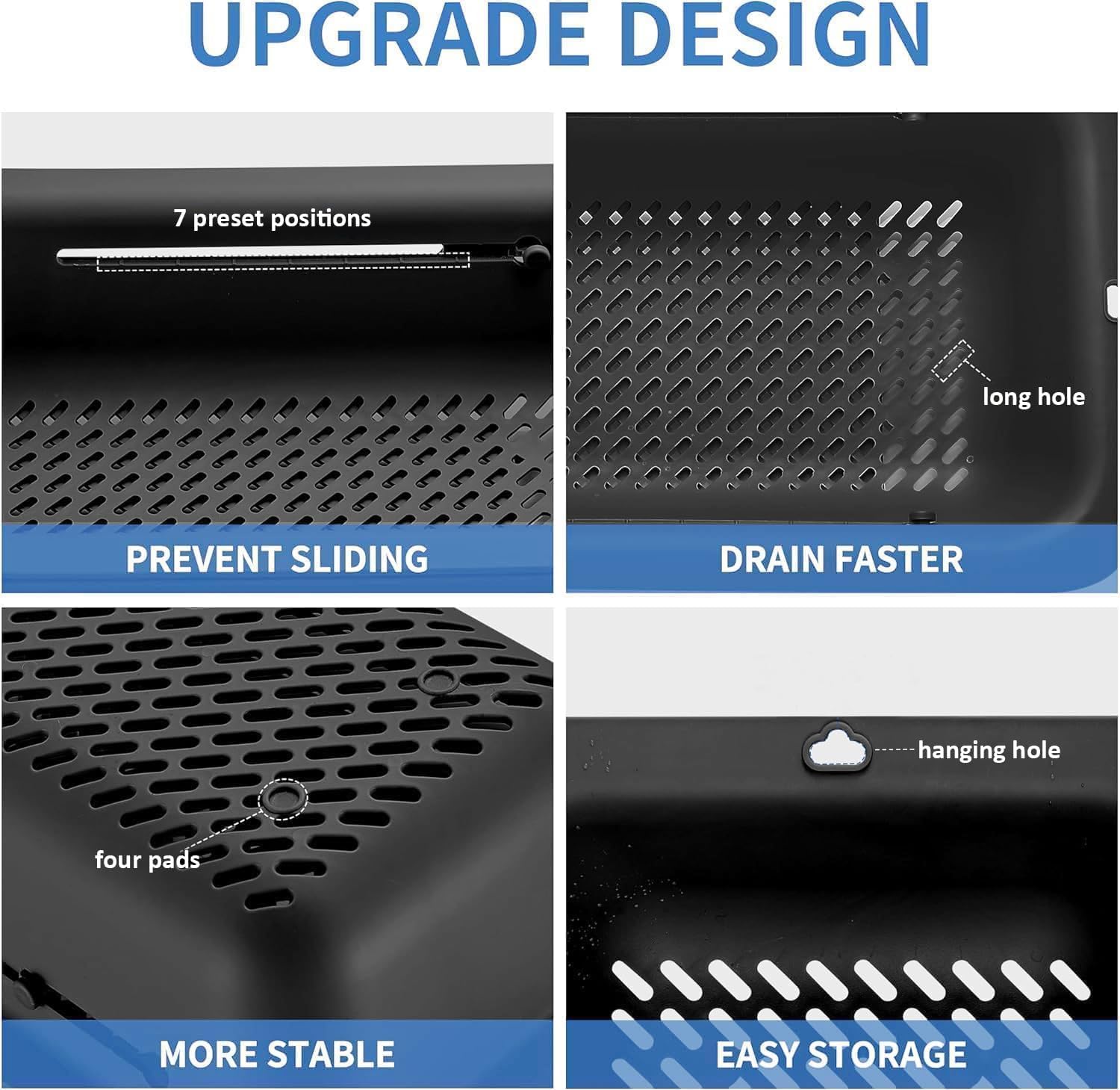 LASSHSWA Collapsible Colander for Kitchen. Over the Sink Strainer Basket for Kitchen. Fruit Pasta Food Strainer Expandable Plastic Colander BPA Free (Black)