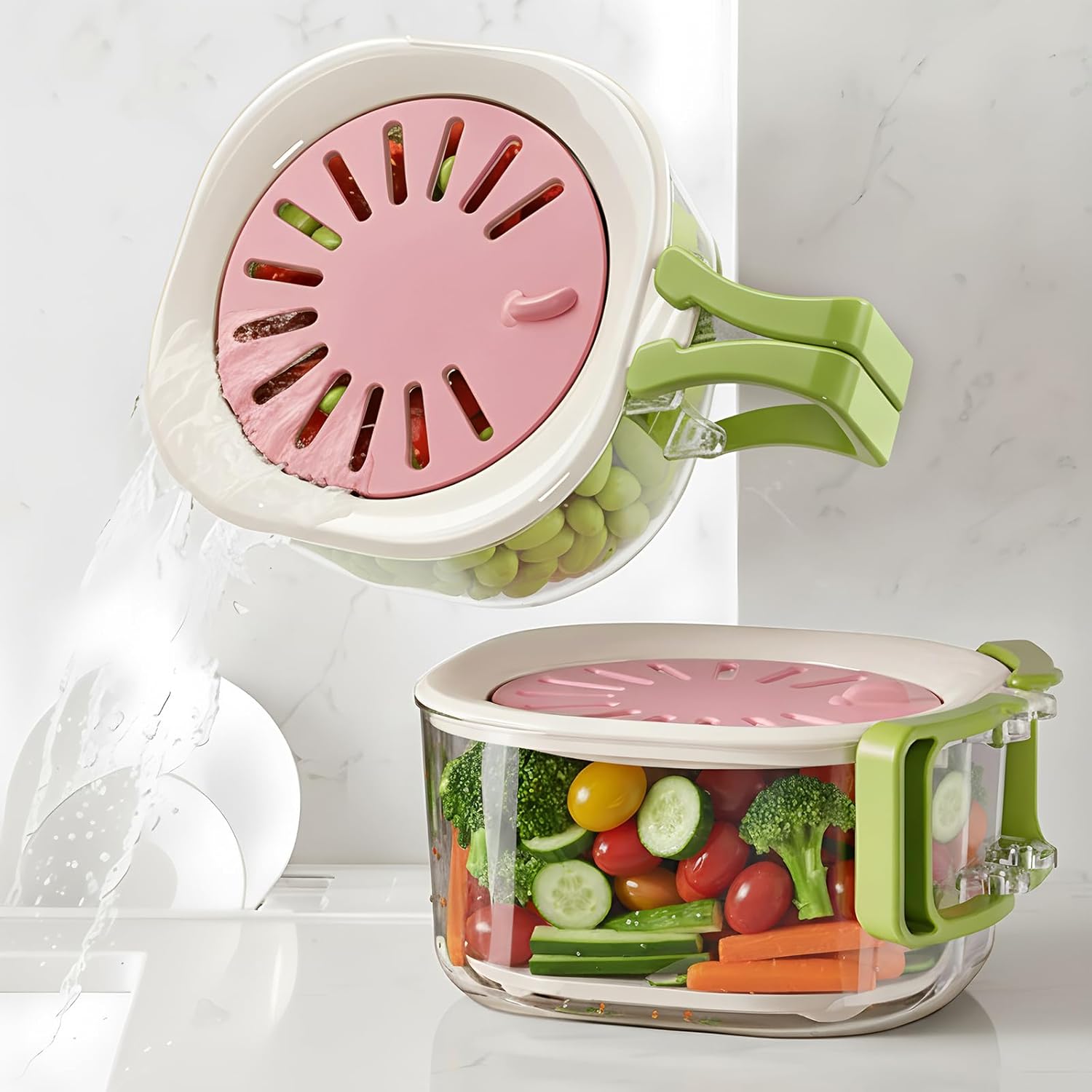 Fruit Vegetable Washing Bowl with Strainer. Multifunctional Produce Washer. Berry Container. Lettuce Keeper for Fridge Refrigerator Organization. Portable Strainers and Colander for Kitchen